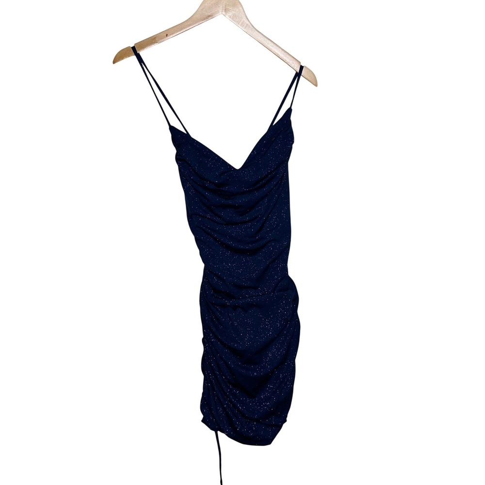 B. Smart Strappy Bodycon Ruched Mini Dress size 14 Blue/Silver